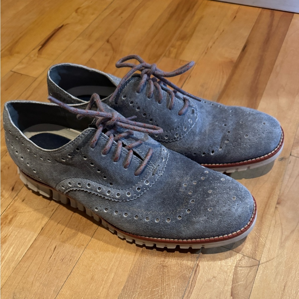 COLE HAAN Zerogrand Wingtip Oxfords Denim Extra Grey Suede C29670 Men's Size 8M